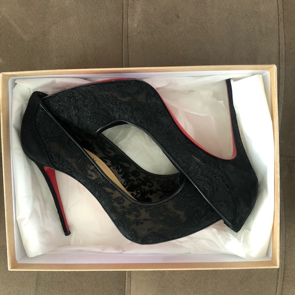 Christian Louboutin Black Red Follies Lace 100 Pumps - Picture 8 of 11